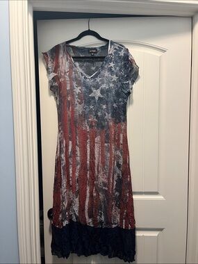 American Flag V-Neck Maxi Dress by Cal Palé - Red, White & Blue